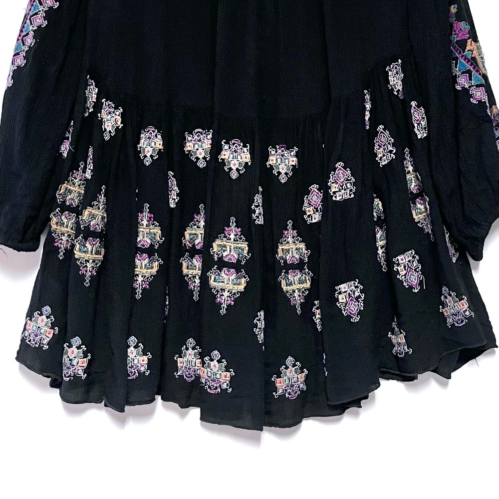Free People Arianna Tunic Top Black Babydoll Embroidered Boho XS Gauzy Festival - Picture 5 of 16